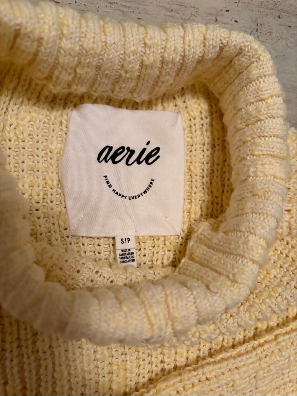 aerie Pale Yellow Turtleneck Knit Sweater